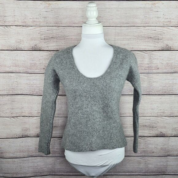 Helmut Lang Scoop Neck Wool Alpaca Blend Pullover Sweater Small Grey Minimalist - Picture 1 of 8